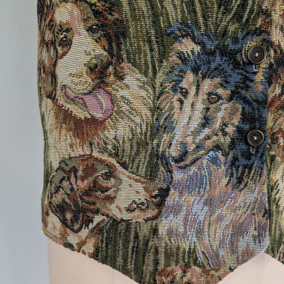 Vintage Dog Vest Womens M L 90s Tapestry Animal Veterinarian Puppy Multi - Picture 2 of 11